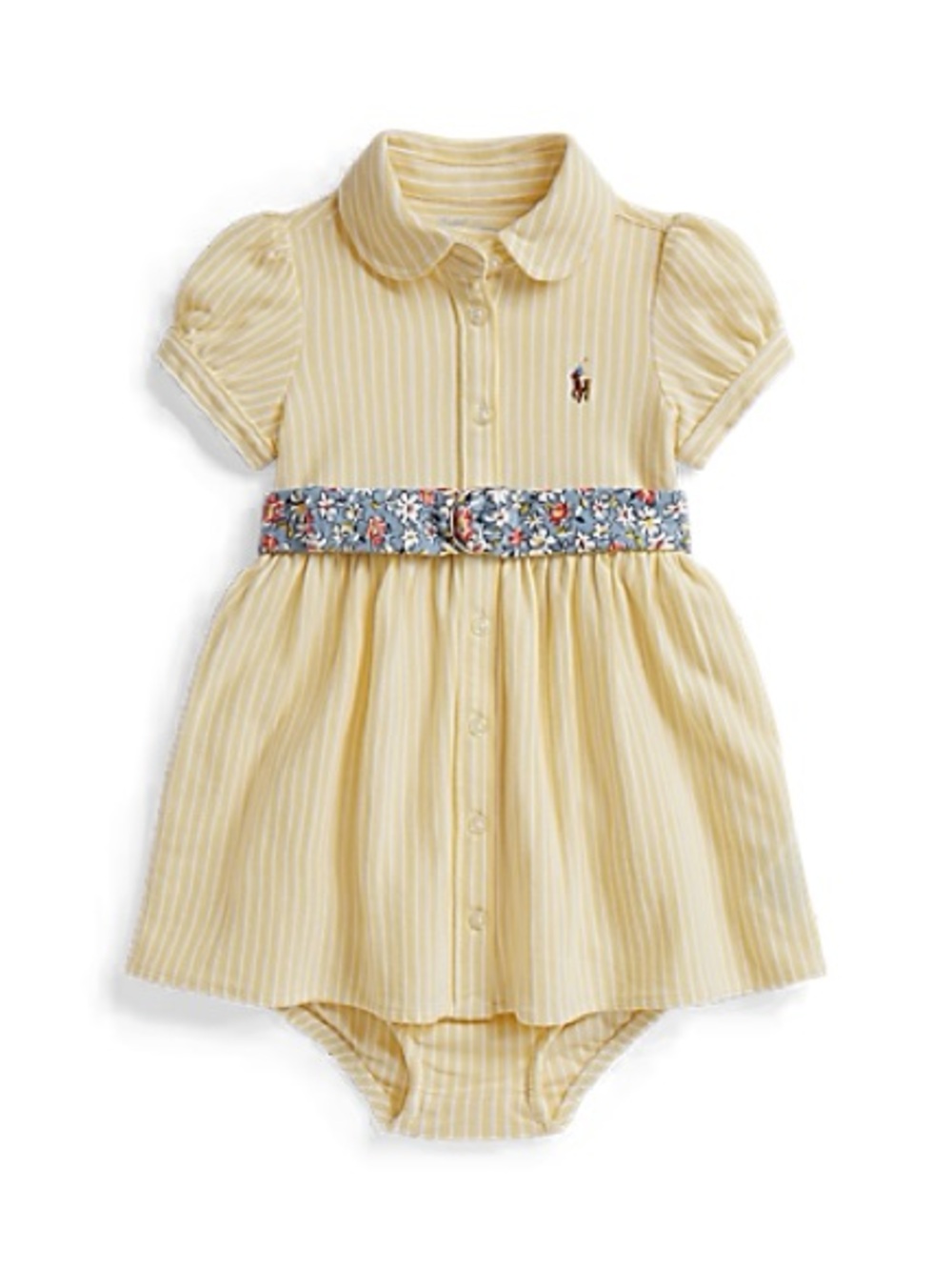 Ralph Lauren Yellow Pinstripe Cotton Shirt Dress with bloomers with Floral Sash
